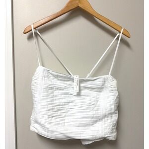NWT Madewell White Smocked Crop Top Textured Crisscross Back Cami